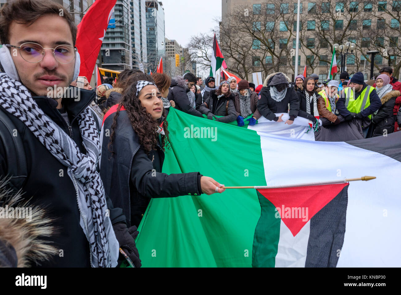 Palestinian protesters gathered in Toronto, Canada, protesting against president Donald Trump decision recognizing Jerusalem as Israel's capital. Stock Photo