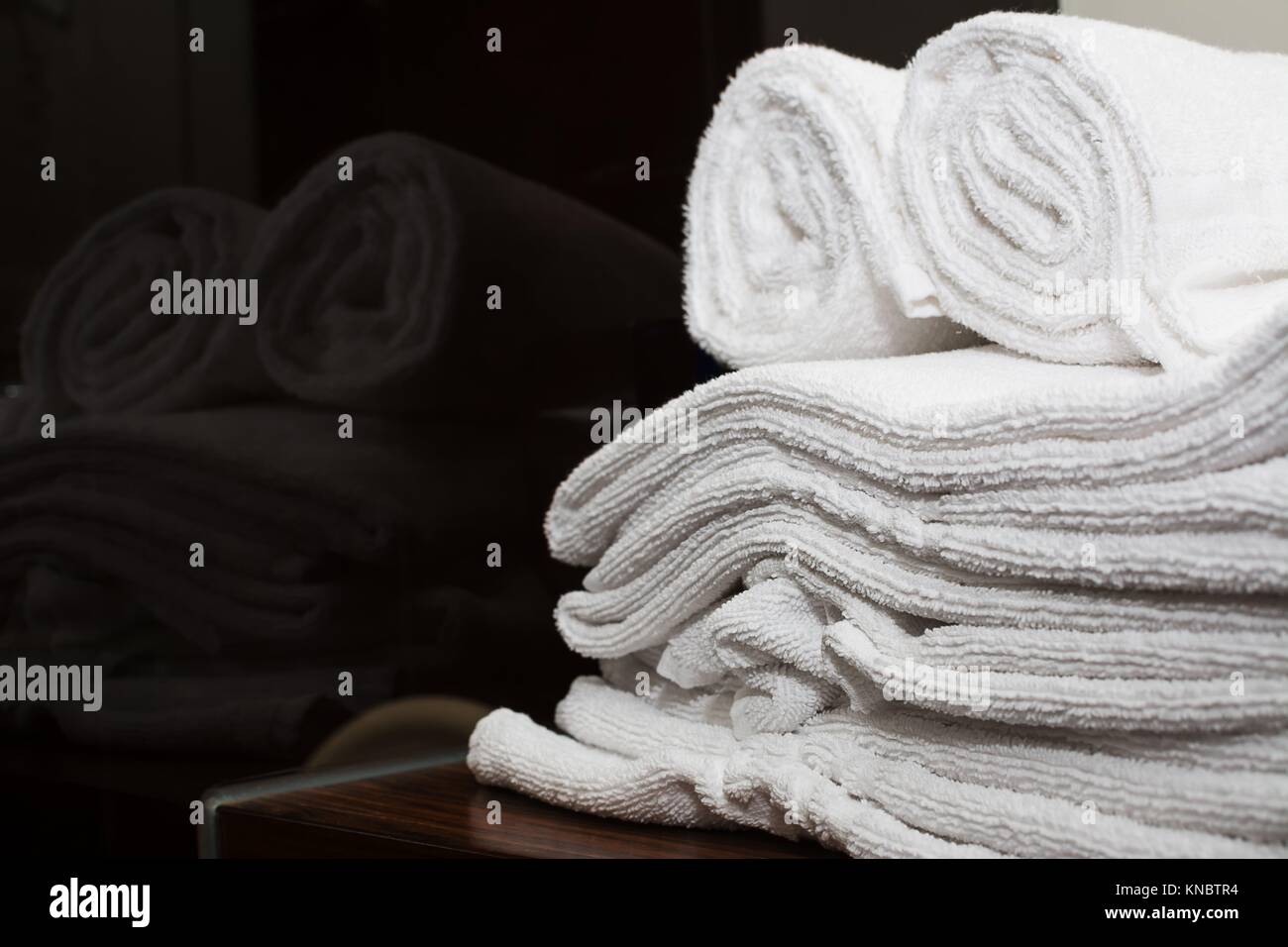 Folded towels in the hotel bathroom Stock Photo Alamy
