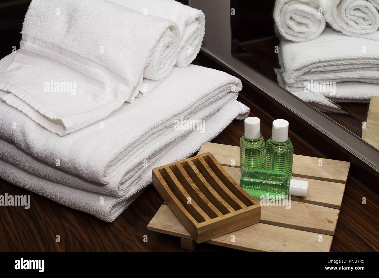 Towels and soap kits in the hotel bathroom Stock Photo Alamy