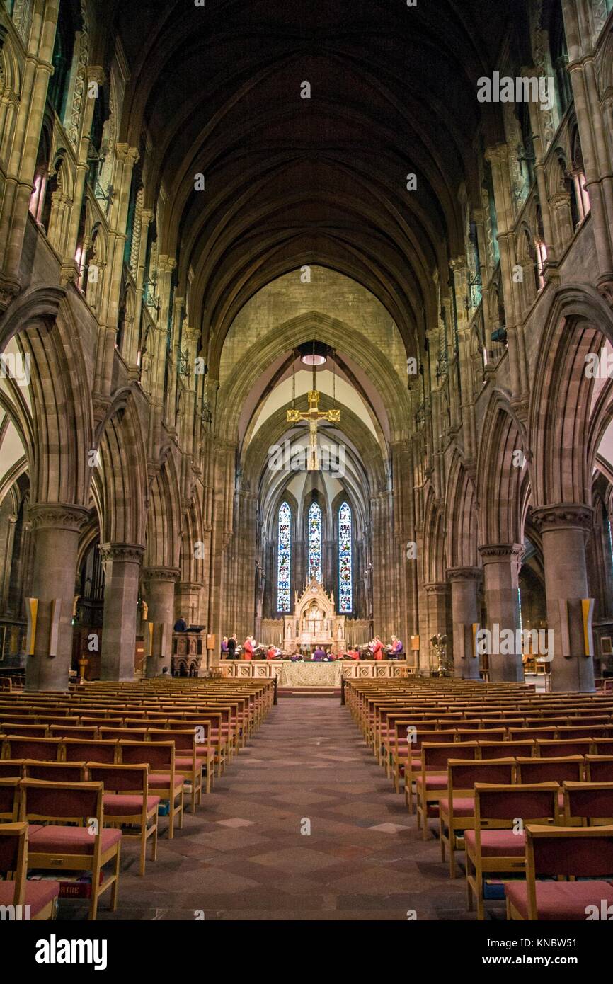 View of Saint Mary's Episcopal Cathedral Church indoors, Edinburgh, Scotland. Main nave. Stock Photo
