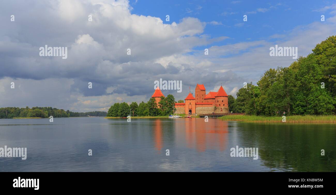 Trakai History Museum and Island Castle in summer souranded by lake Galve water, Trakai, Lithuania, Europe. Stock Photo