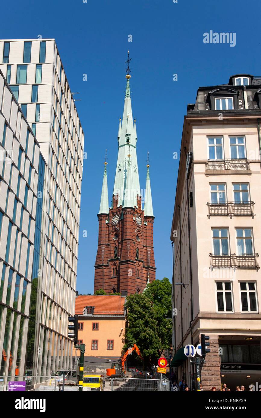 Scandic continental hotel and Klara church Stockholm, Sweden. Stock Photo