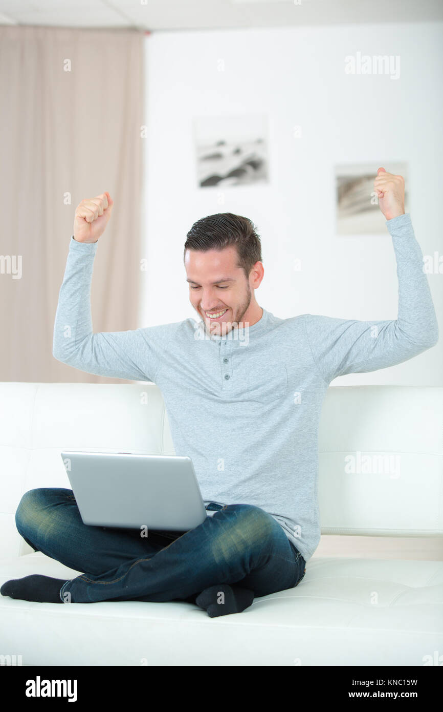 happy male operator with notebook in the office Stock Photo - Alamy