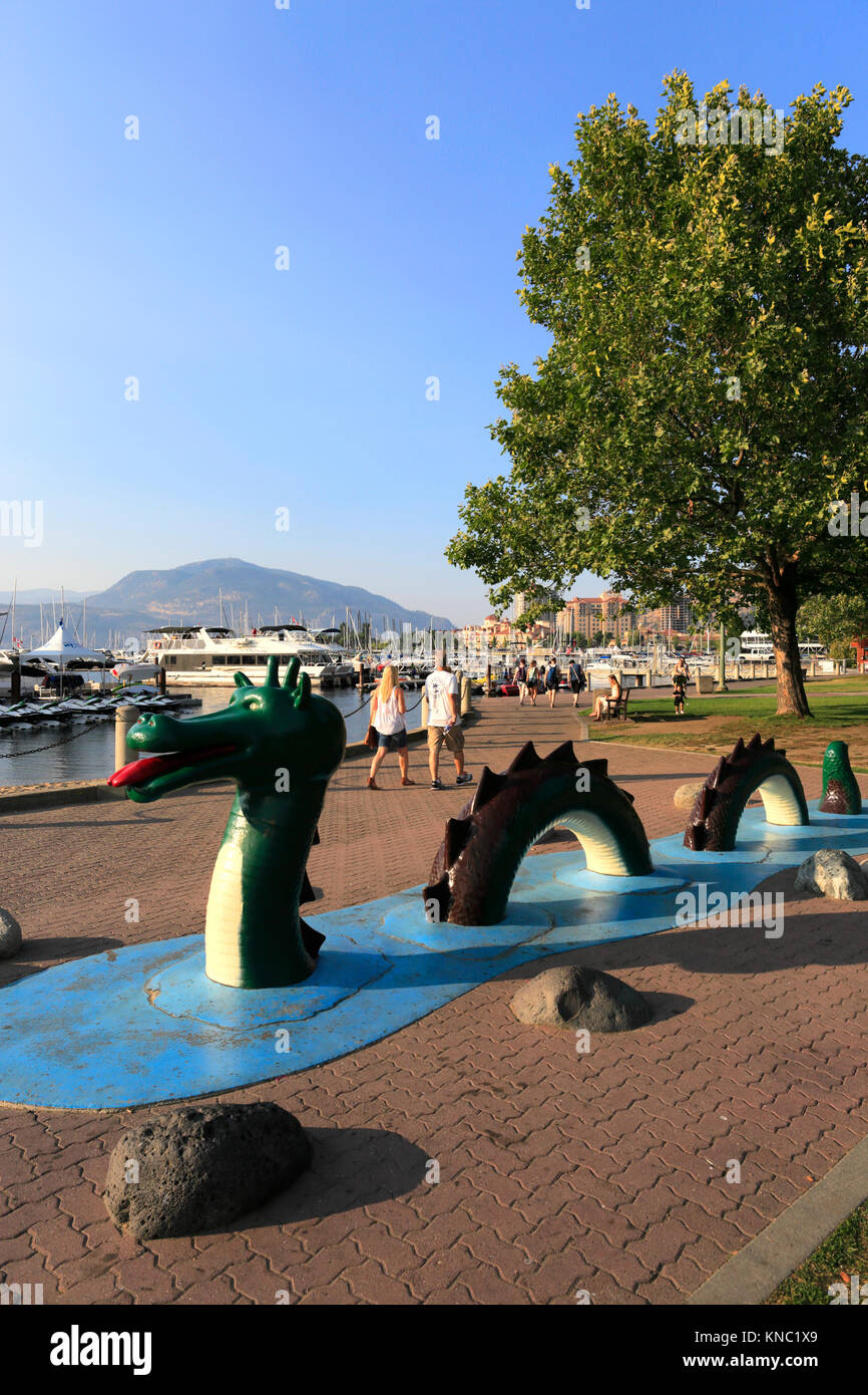 The Ogopogo dragon sculpture, City Park, Kelowna City, Okanagan Lake, British Columbia, Canada. Stock Photo