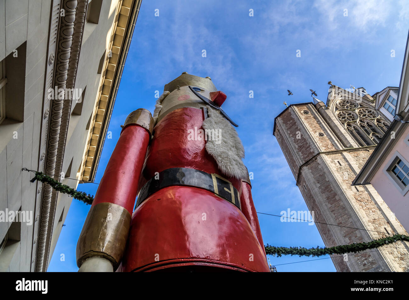 The world's biggest nutcracker at the entrance to the Christmas market