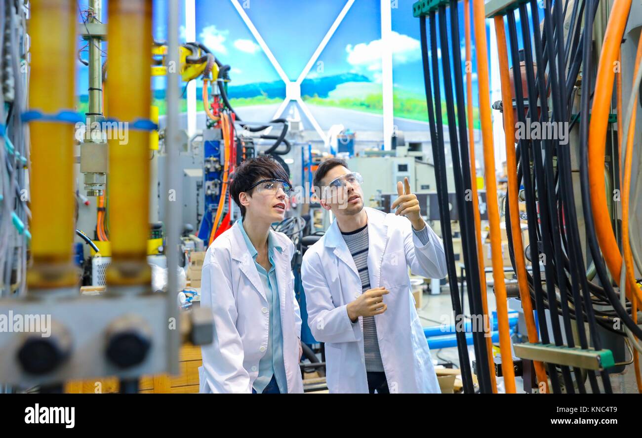 Researchers in machining center, Industry, Tecnalia Research & innovation, Technology and Research Centre, Miramon Technological Park, San Sebastian, Stock Photo