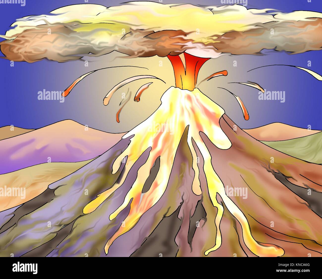 Volcano Eruption with Hot Lava. Digital Painting Background, Illustration  in cartoon style character Stock Photo - Alamy