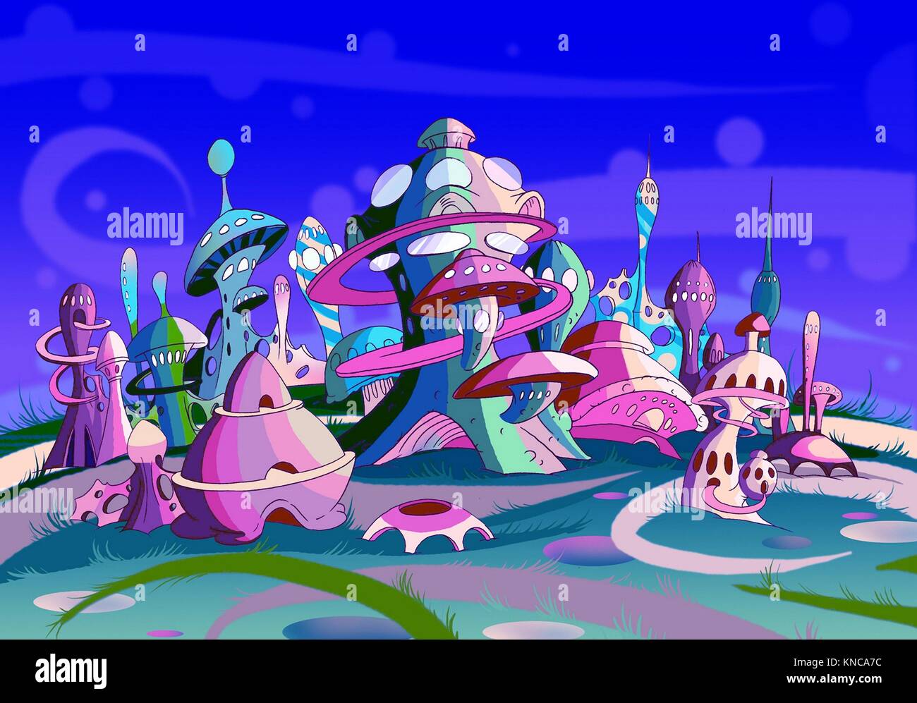 Digital Painting, Illustration of a Futuristic Alien City. Fantastic Cartoon  Style Character, Fairy Tale Story Background, Card Design Stock Photo -  Alamy