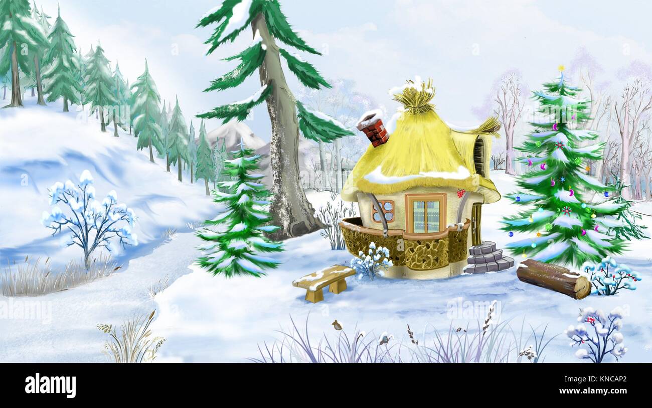 Snowman With A Christmas Tree In A Fairy Tale New Year Night Handmade Animation In Classic Cartoon Style Stock Photo Alamy