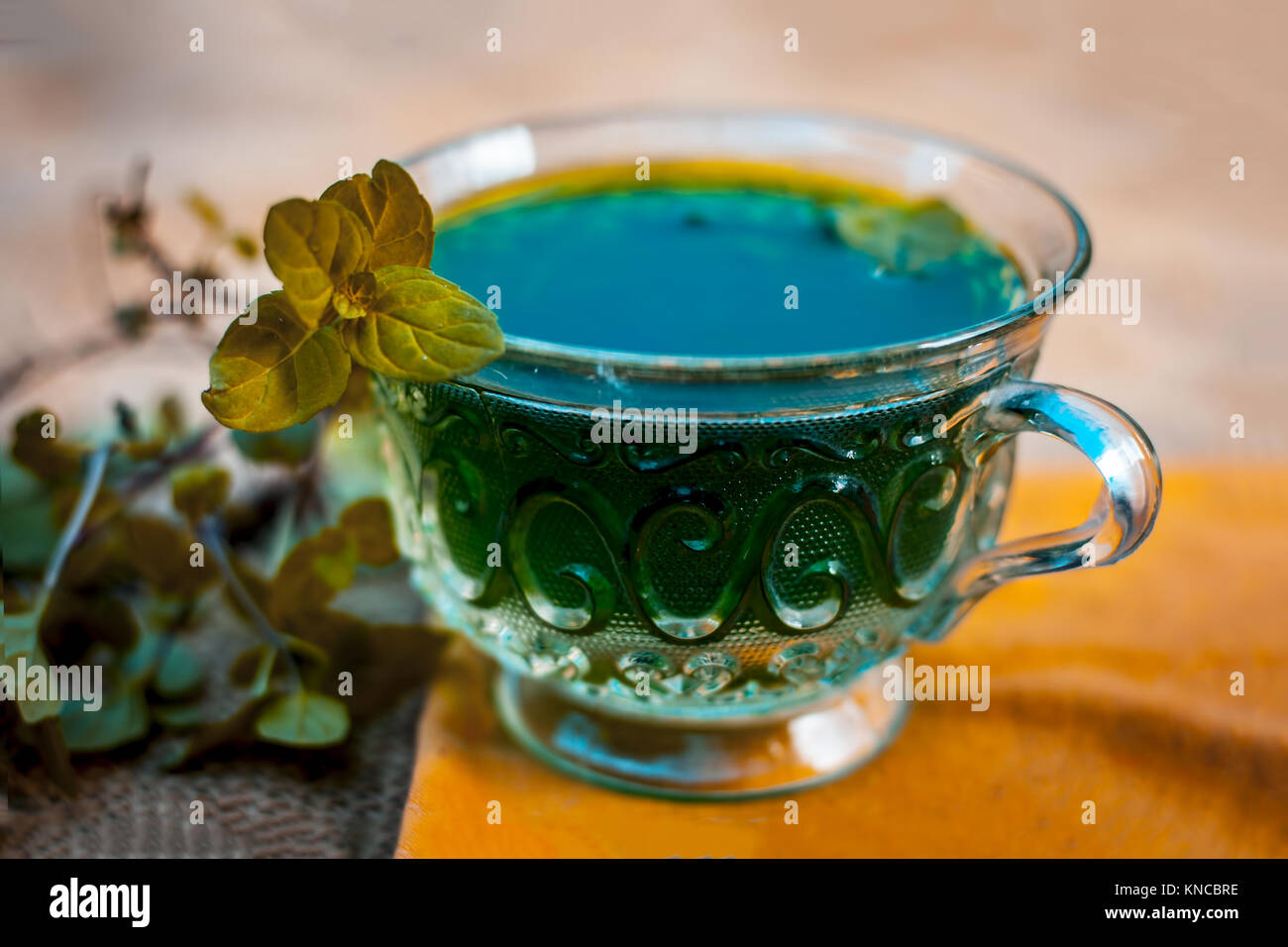 Green tea of holy basil,Ocimum tenuiflorum,tulsi for weight loss and skin  care Stock Photo - Alamy
