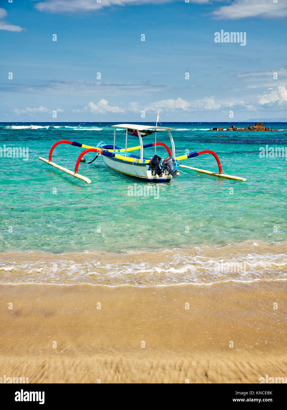 Indonesian outrigger canoe, also known as jukung or cadik moored in