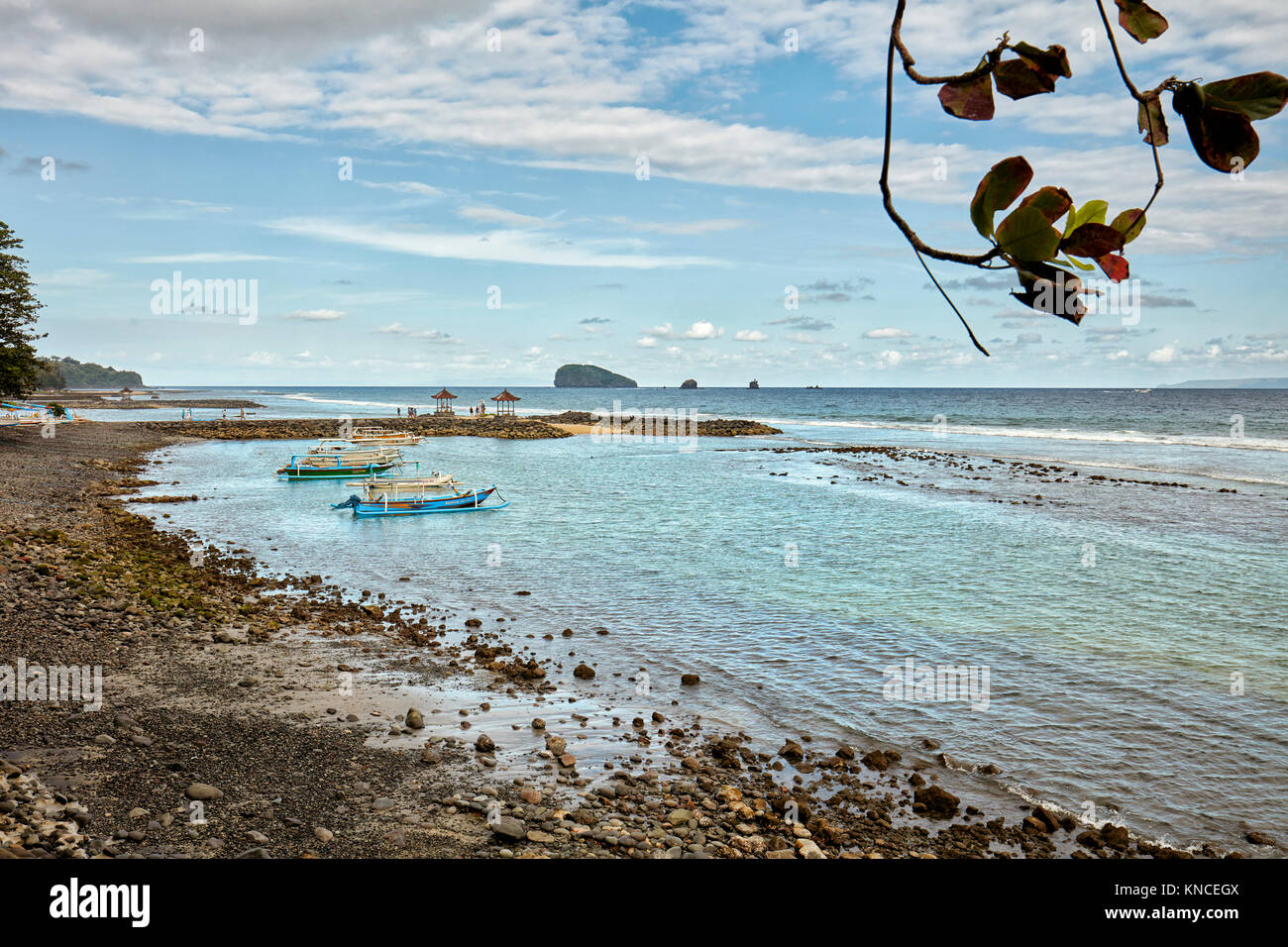 View of the Amuk Bay near Candidasa village. Manggis subdistrict, Karangasem regency, Bali, Indonesia. Stock Photo