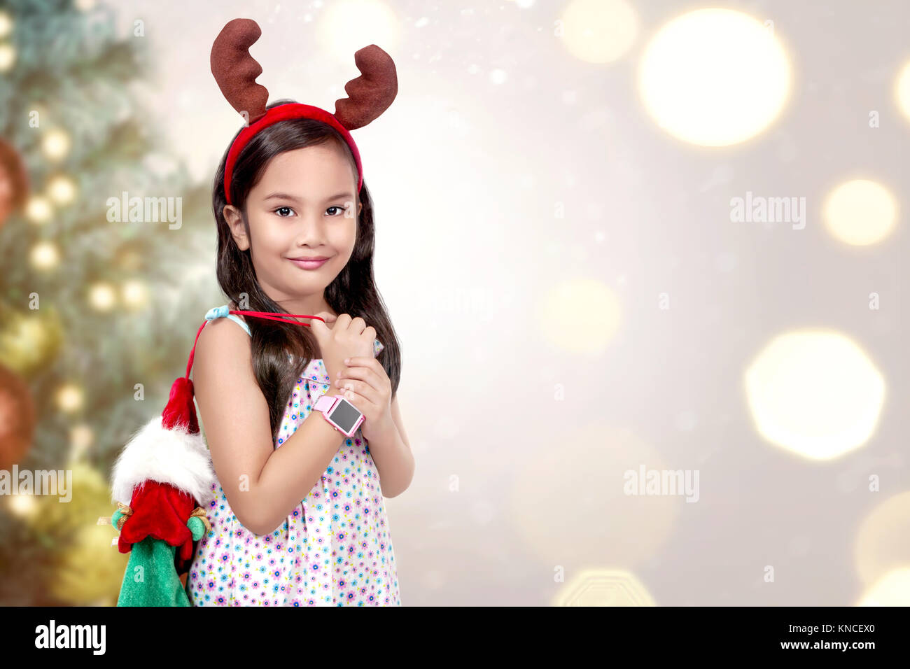 Image of little girl with christmas background. Holiday concept Stock Photo
