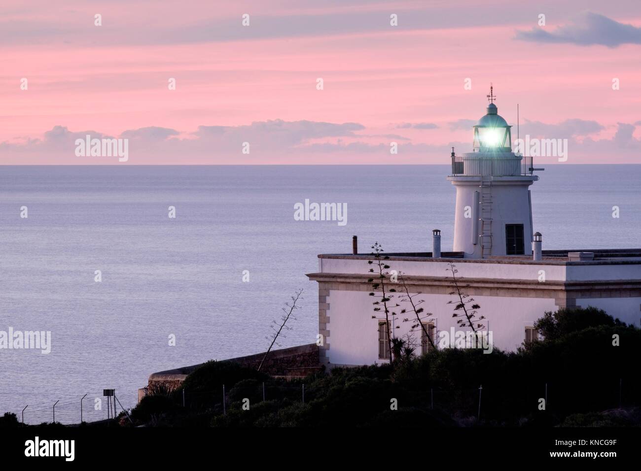 lighthouse of Cap Blanc Built in 1862. , Llucmajor, Mallorca, balearic islands, spain, europe. Stock Photo