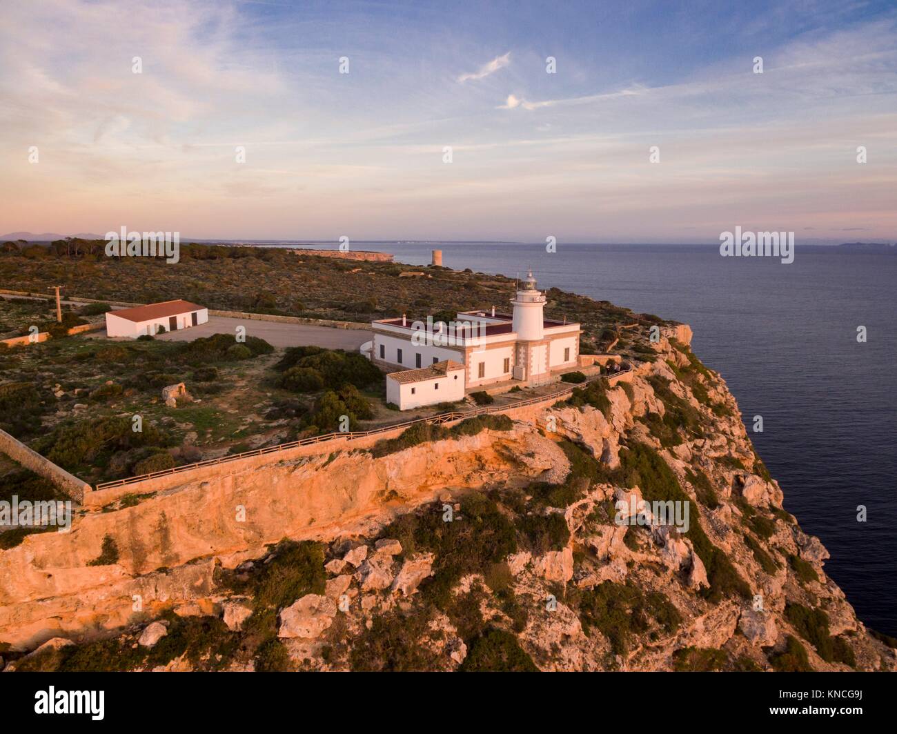 lighthouse of Cap Blanc Built in 1862. , Llucmajor, Mallorca, balearic  islands, spain, europe Stock Photo - Alamy