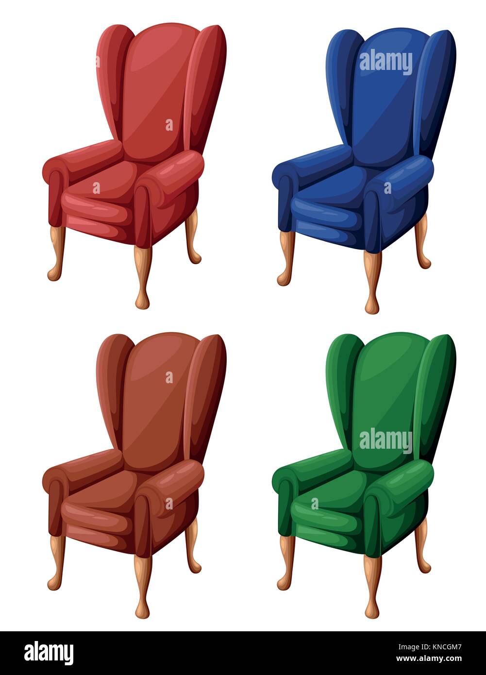 Red blue brown and green vintage armchair in flat style chair icon for your design vector illustration isolated on white background website page and m Stock Vector