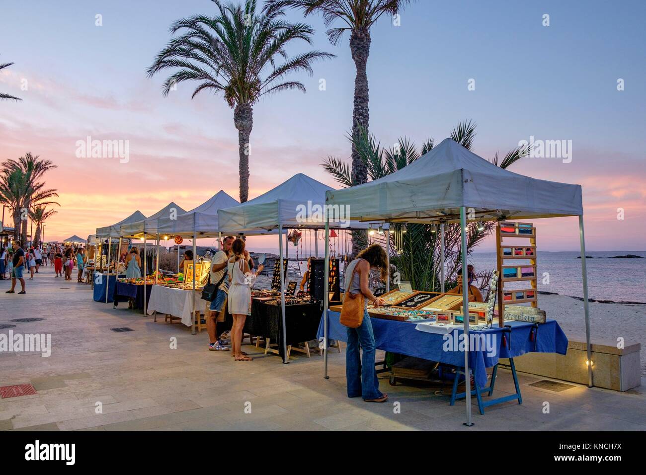 Hippie flea market, Es Pujols, Formentera, Balearic Islands, Spain Stock  Photo - Alamy