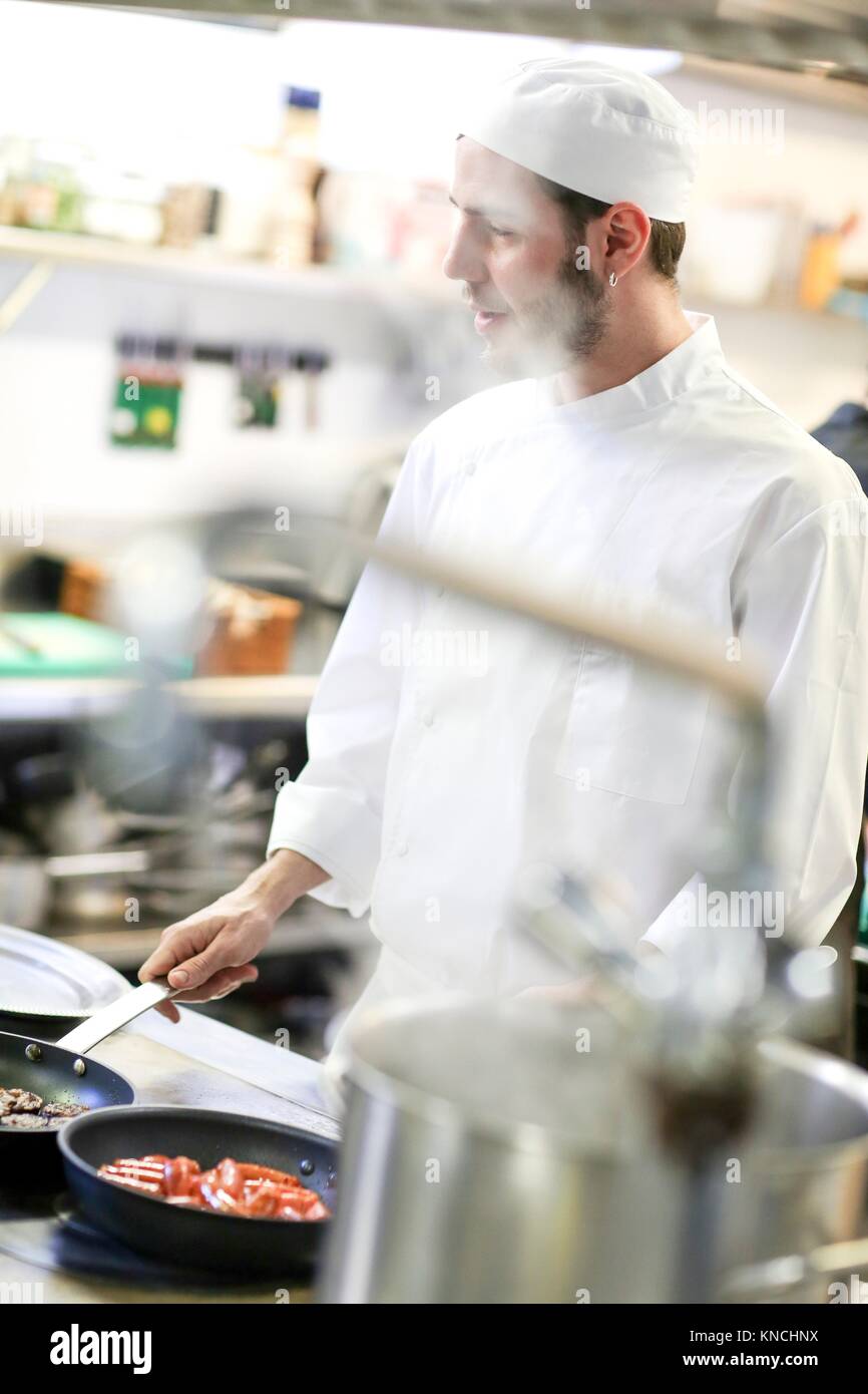 Chef, Cook in cooking school, Cuisine School, Donostia, San Sebastian, Gipuzkoa, Basque Country, Spain, Europe Stock Photo