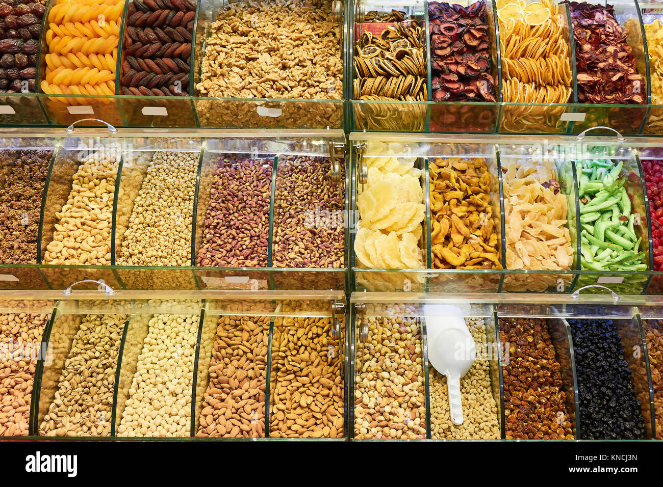 Market stall with various dried fruits and nuts Stock Photo Alamy