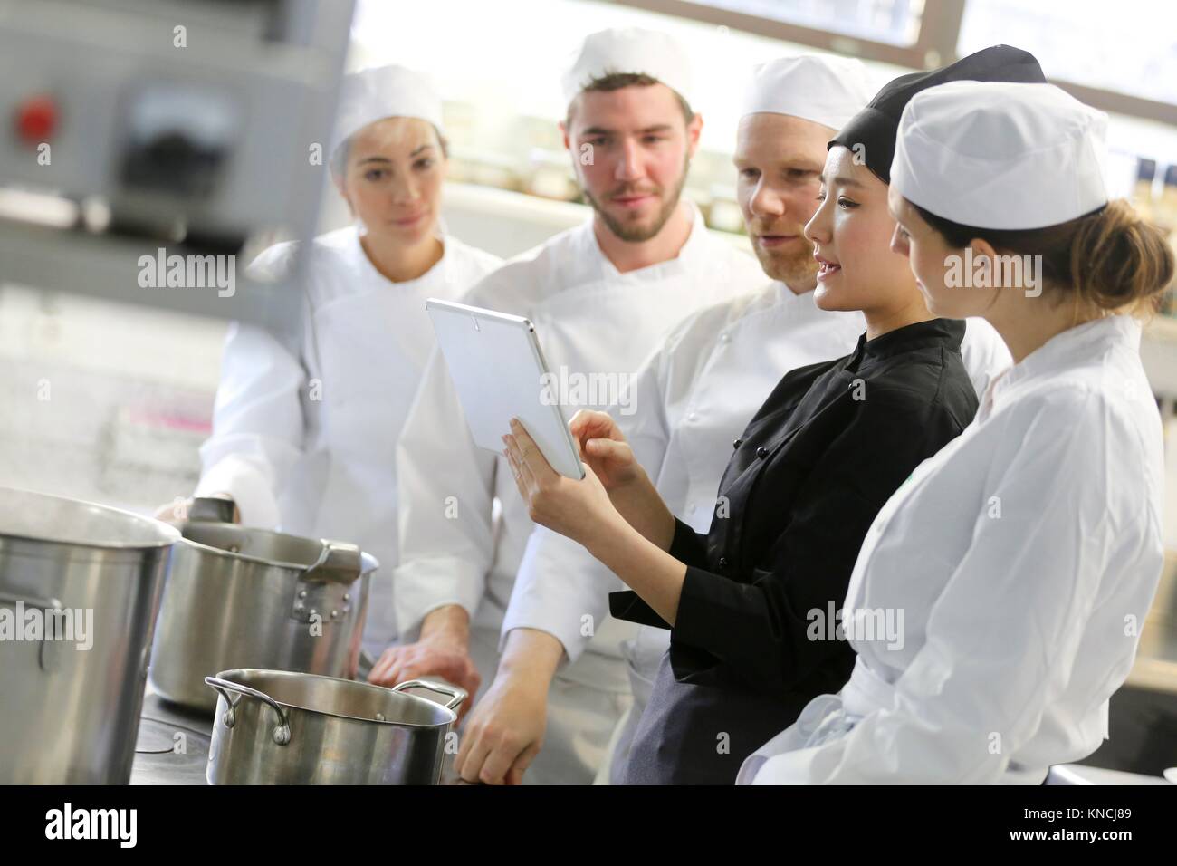 Chef with tablet, Cooks in cooking school, Cuisine School, Donostia