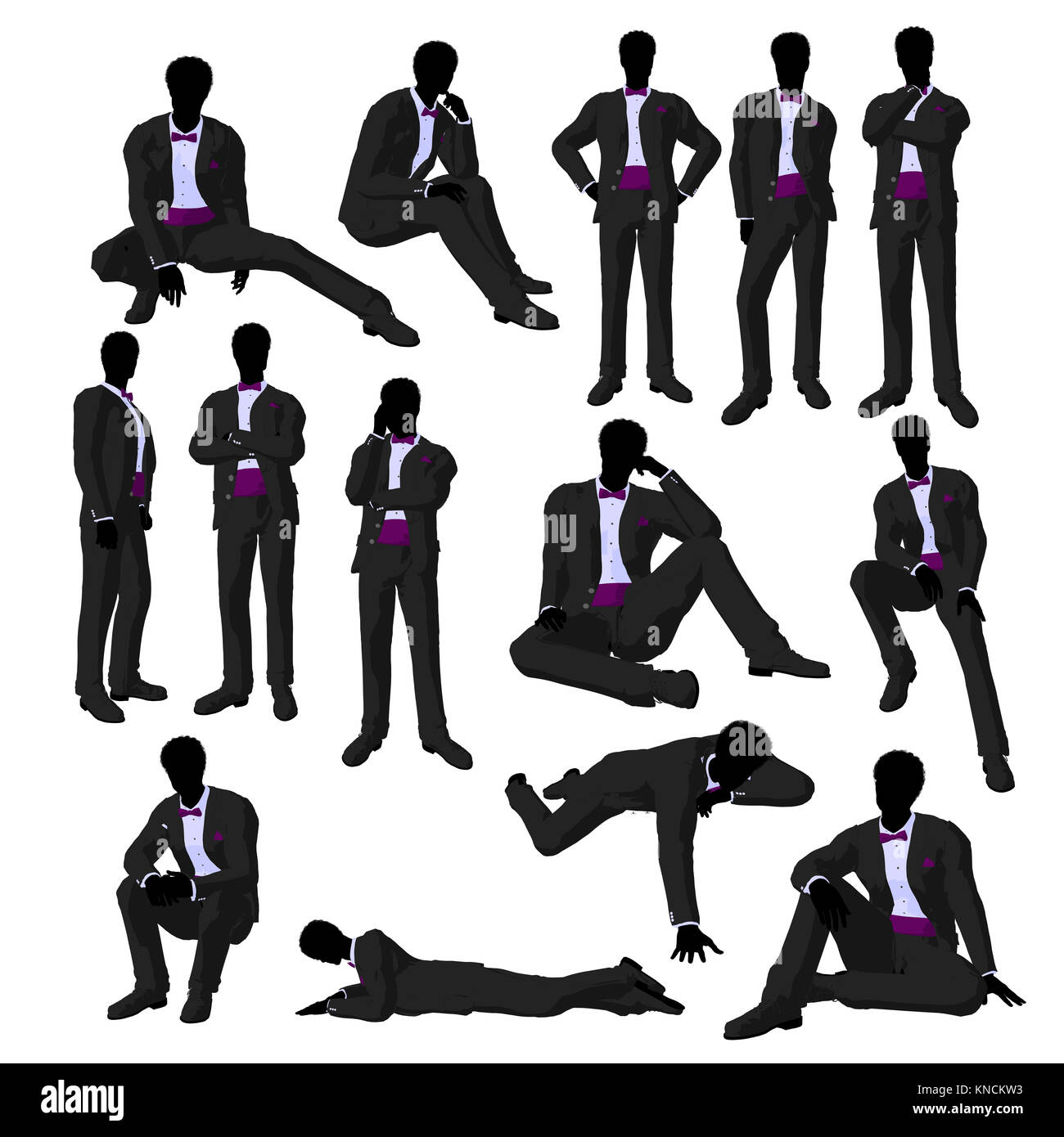 African American Wedding Groom In A Tuxedo Silhouette Illustration