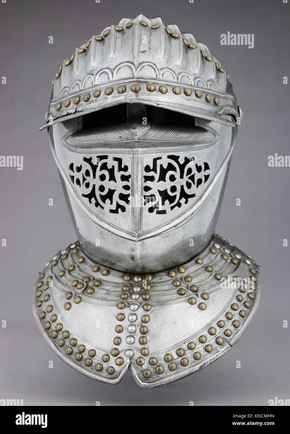 This close-helmet is 15th-century armor designed for combat, providing ...