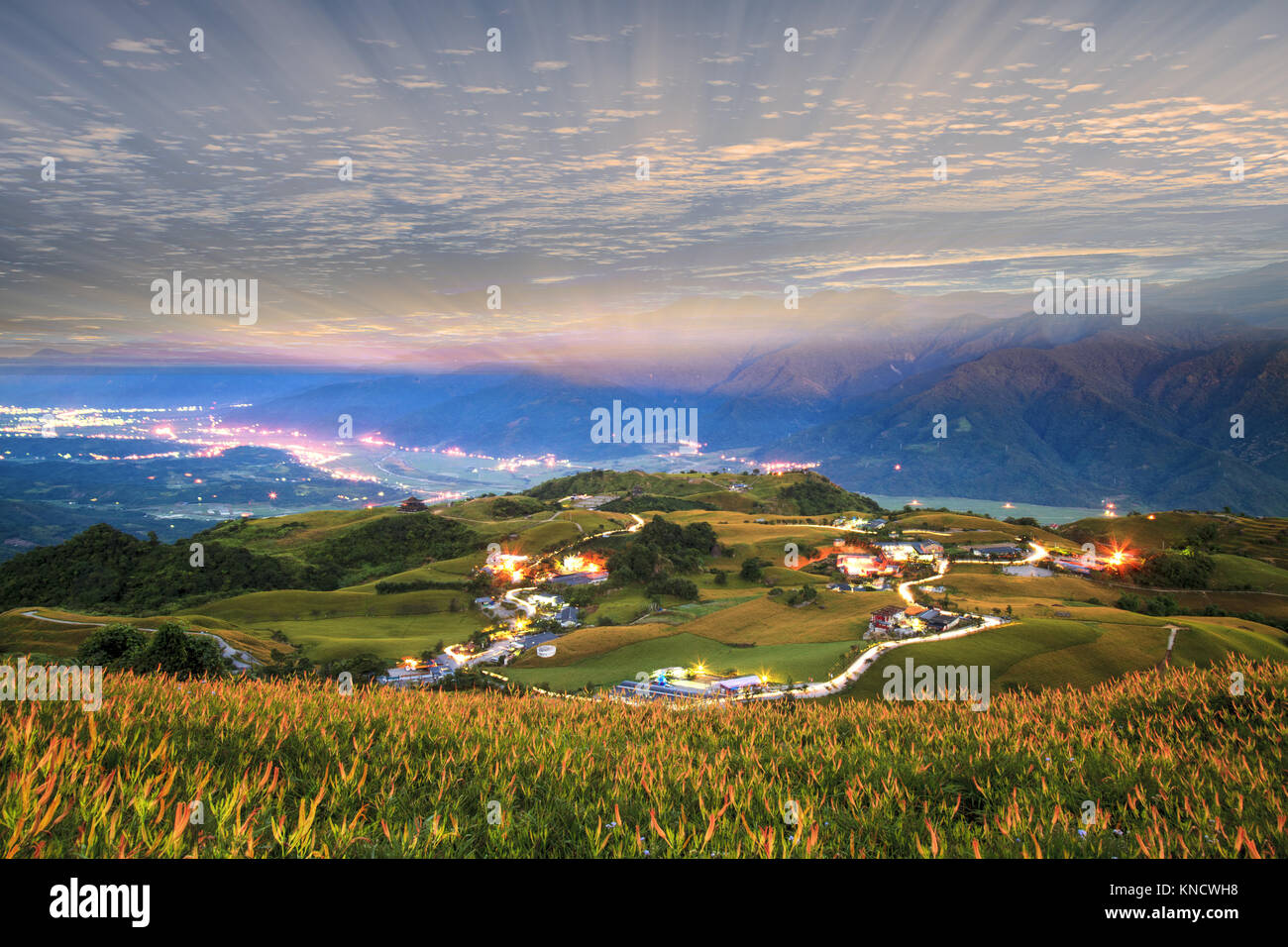 the Landscape with mountains under morning sky with clouds Stock Photo ...