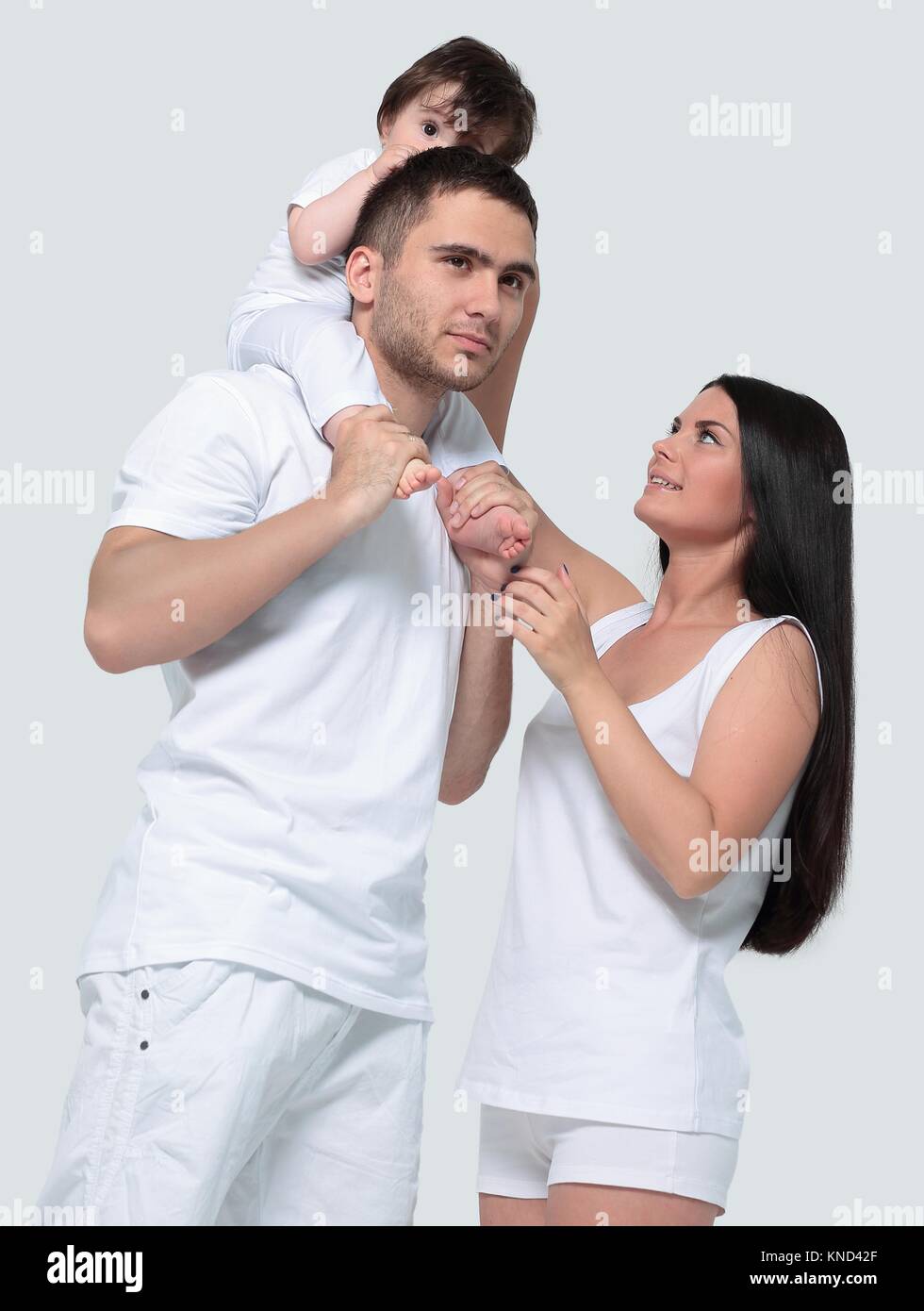 A happy family on white background Stock Photo - Alamy