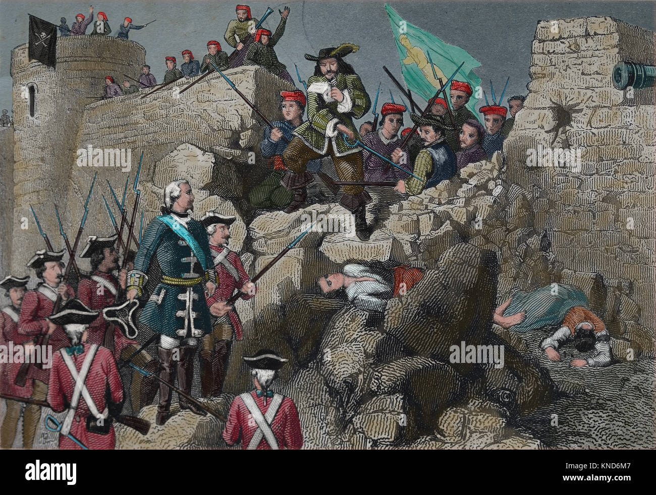 Siege of Barcelona (1713-14). War of Spanish Succession. The general Jose Bellver y Balaguer refuses to capitulate, 1714. Stock Photo
