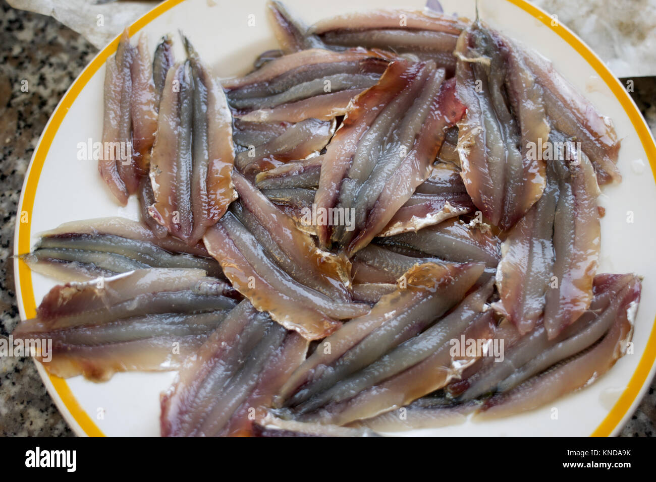 fresh anchovies fillets just cleared from the fishbones Stock Photo Alamy