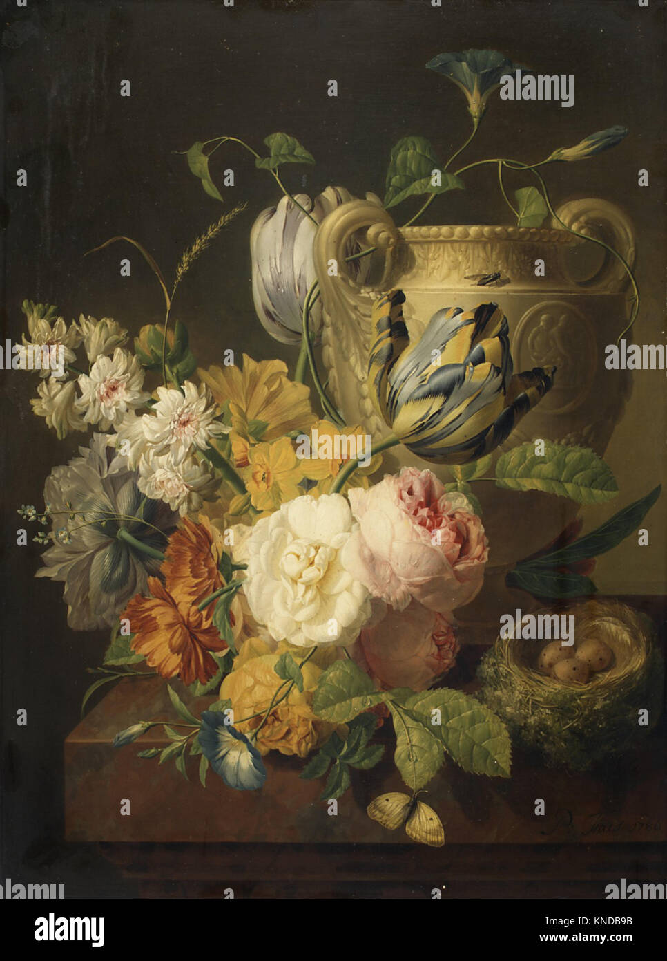 Flowers by a Stone Vase, oil painting by Dutch artist Sir Peter Lely ...