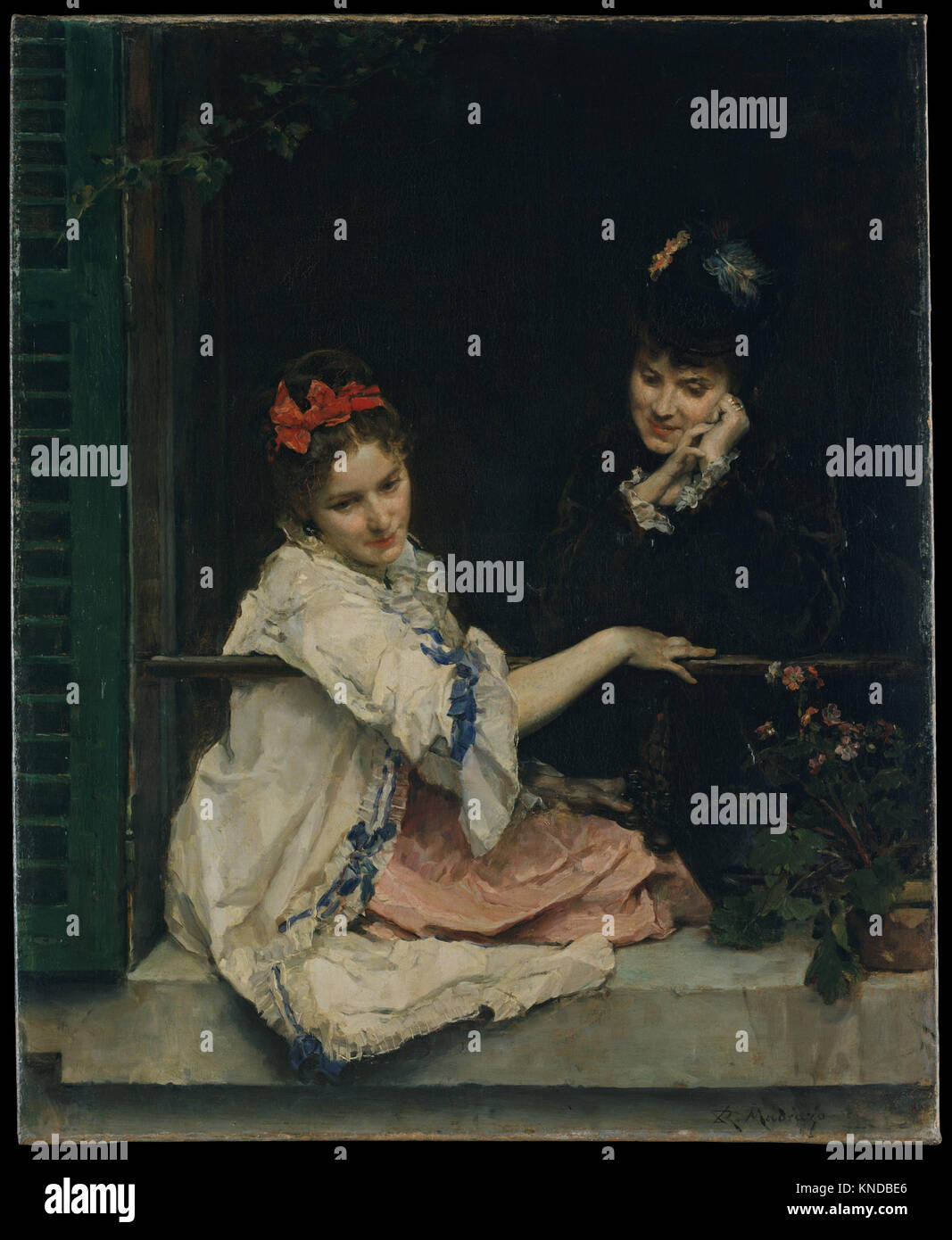 Girls at a Window, oil painting by Raimundo de Madrazo y Garreta (1841-1920), circa 1875 Stock Photo