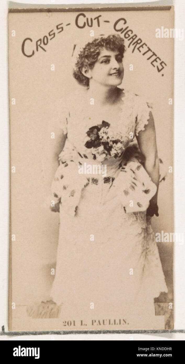 Card Number 201, L. Paullin, from the Actors and Actresses series (N145-2) issued by Duke Sons & Co. to promote Cross Cut Cigarettes MET DP866639 645234 Publisher: Issued by W. Duke, Sons & Co., New York and Durham, N.C., Card Number 201, L. Paullin, from the Actors and Actresses series (N145-2) issued by Duke Sons & Co. to promote Cross Cut Cigarettes, 1880s, Albumen photograph, Sheet: 2 5/8 ? 1 7/16 in. (6.6 ? 3.7 cm). The Metropolitan Museum of Art, New York. The Jefferson R. Burdick Collection, Gift of Jefferson R. Burdick (63.350.207.145.2.282) Stock Photo