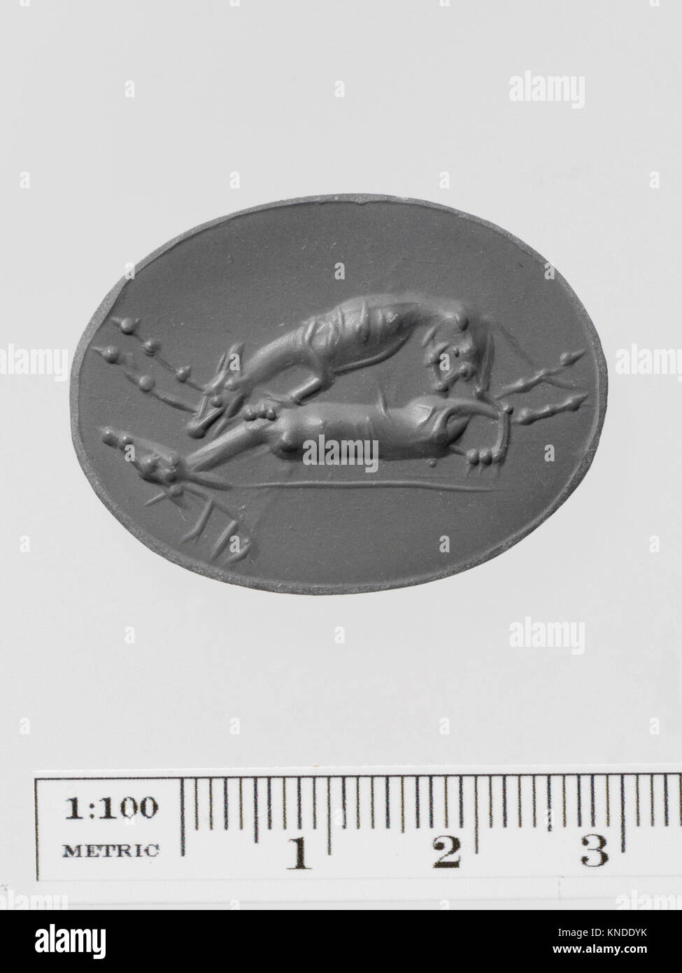 Chalcedony scaraboid seal MET DP142924 254627 Greek, Ionian, Chalcedony scaraboid seal, ca. 5th?4th century B.C., Chalcedony, L. 3.7 cm. The Metropolitan Museum of Art, New York. Gift of Joseph Brummer, 1949 (49.43.9) Stock Photo