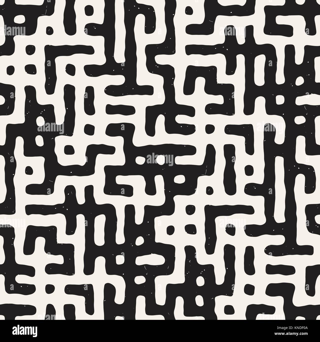 Vector Seamless Black And White Rounded Irregular Maze Pattern ...