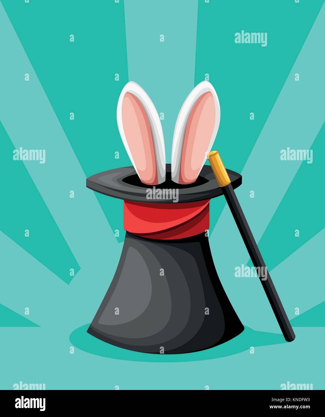 abbit ears appear from the magic top hat with red ribbon and magical ...