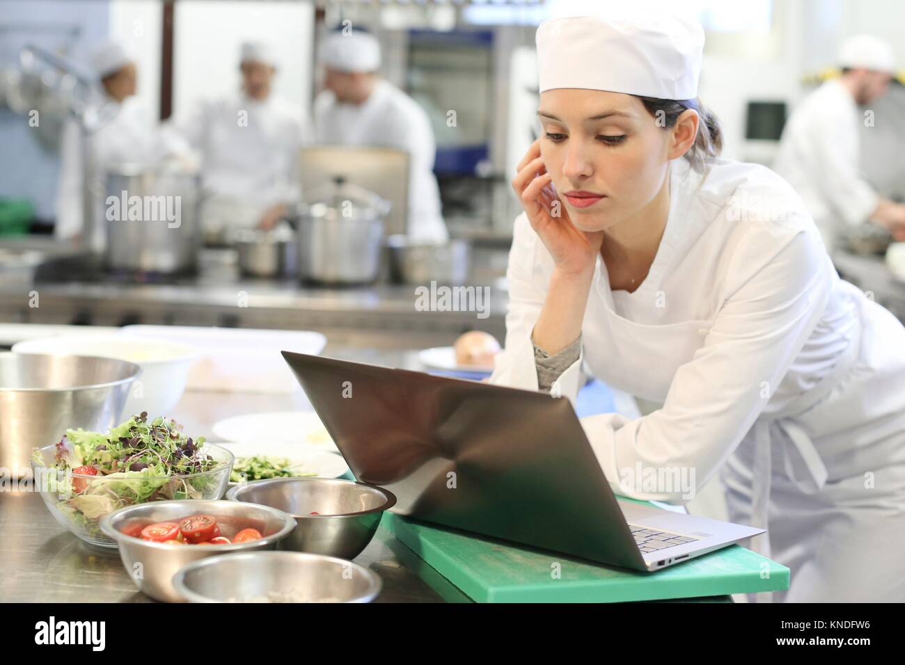 Chef with laptop computer, Cook in cooking school, Cuisine School, Donostia, San Sebastian