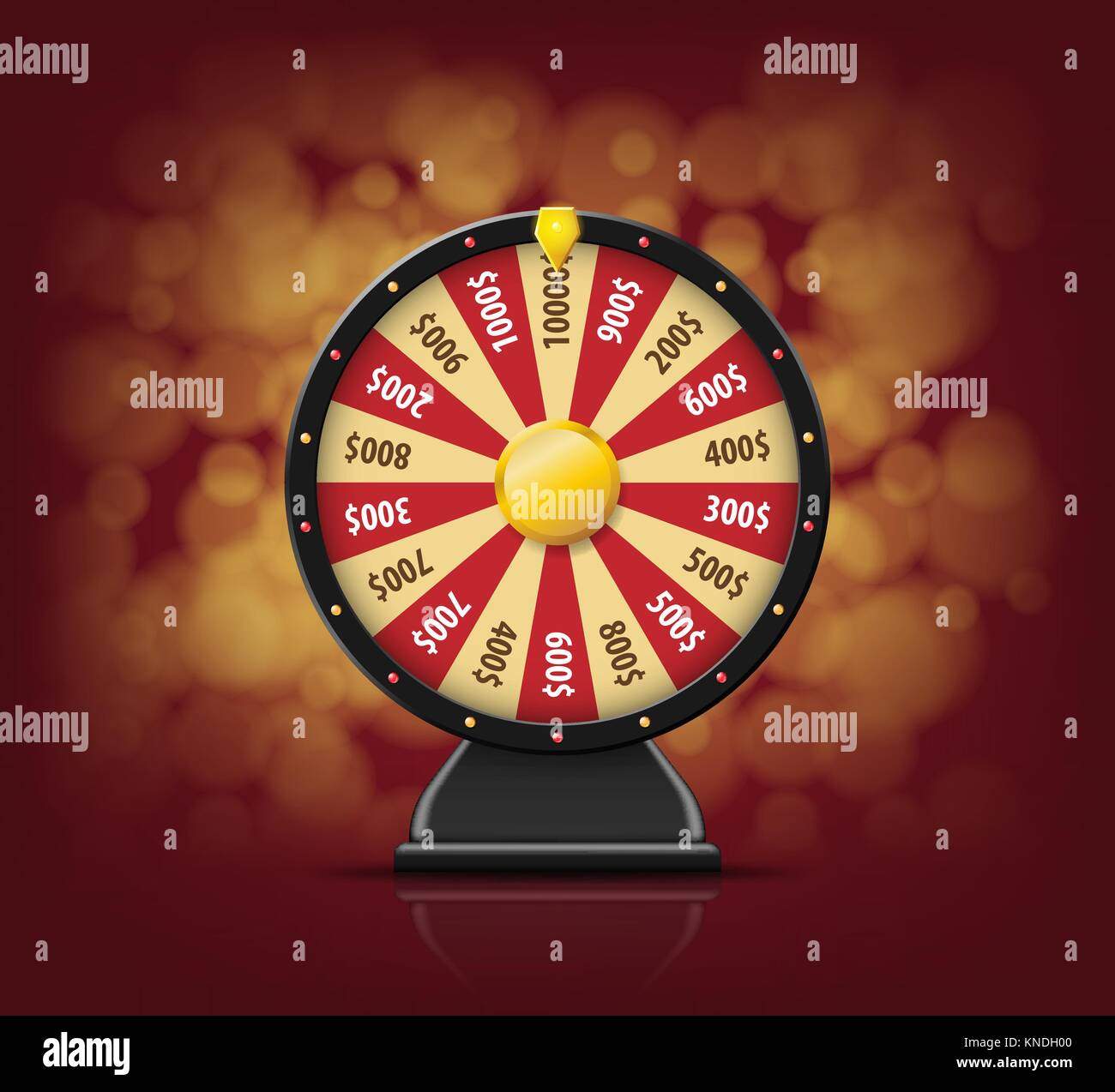 Black Fortune wheel with on bokeh background for online casino, poker, roulette, slot machines, card games. realistic 3d fortune wheel object isolated Stock Vector