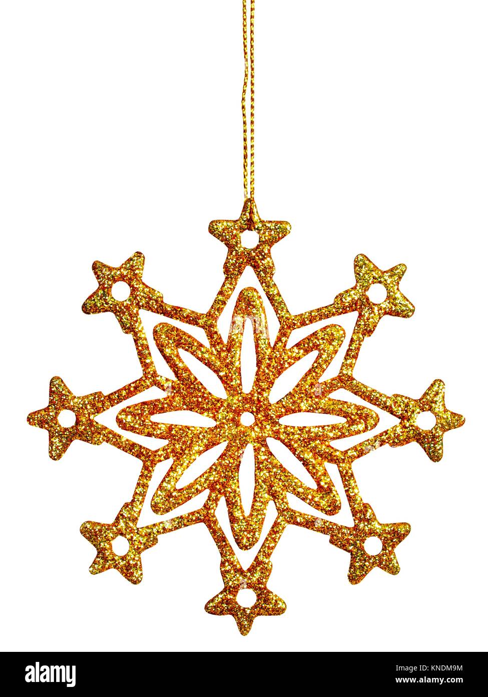 Golden Christmas snowflake isolated on white background Stock Photo