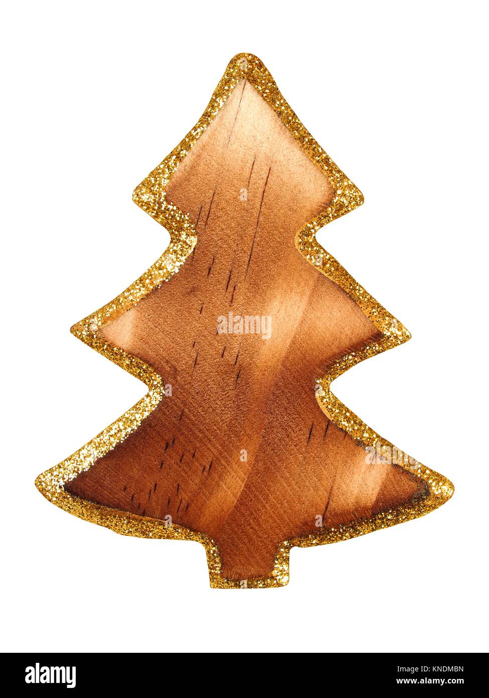 Wooden tree with gold border isolated on white Stock Photo