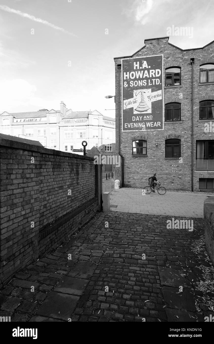 Dock area Manchester old Howard sign on gable end of brick building Stock Photo