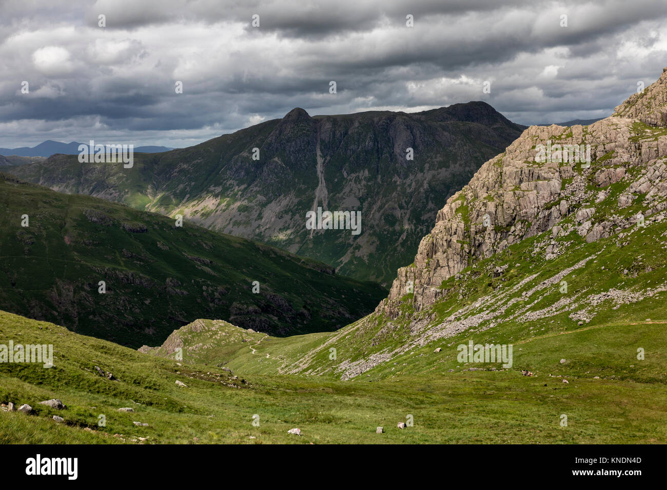 Langdale; Crinkle Crags; Pike of Stickle from Oxendale; Lake District; UK Stock Photo