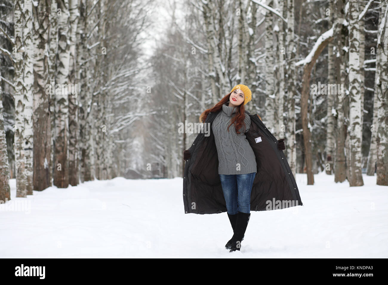 Beautiful girl in a beautiful winter park Stock Photo - Alamy