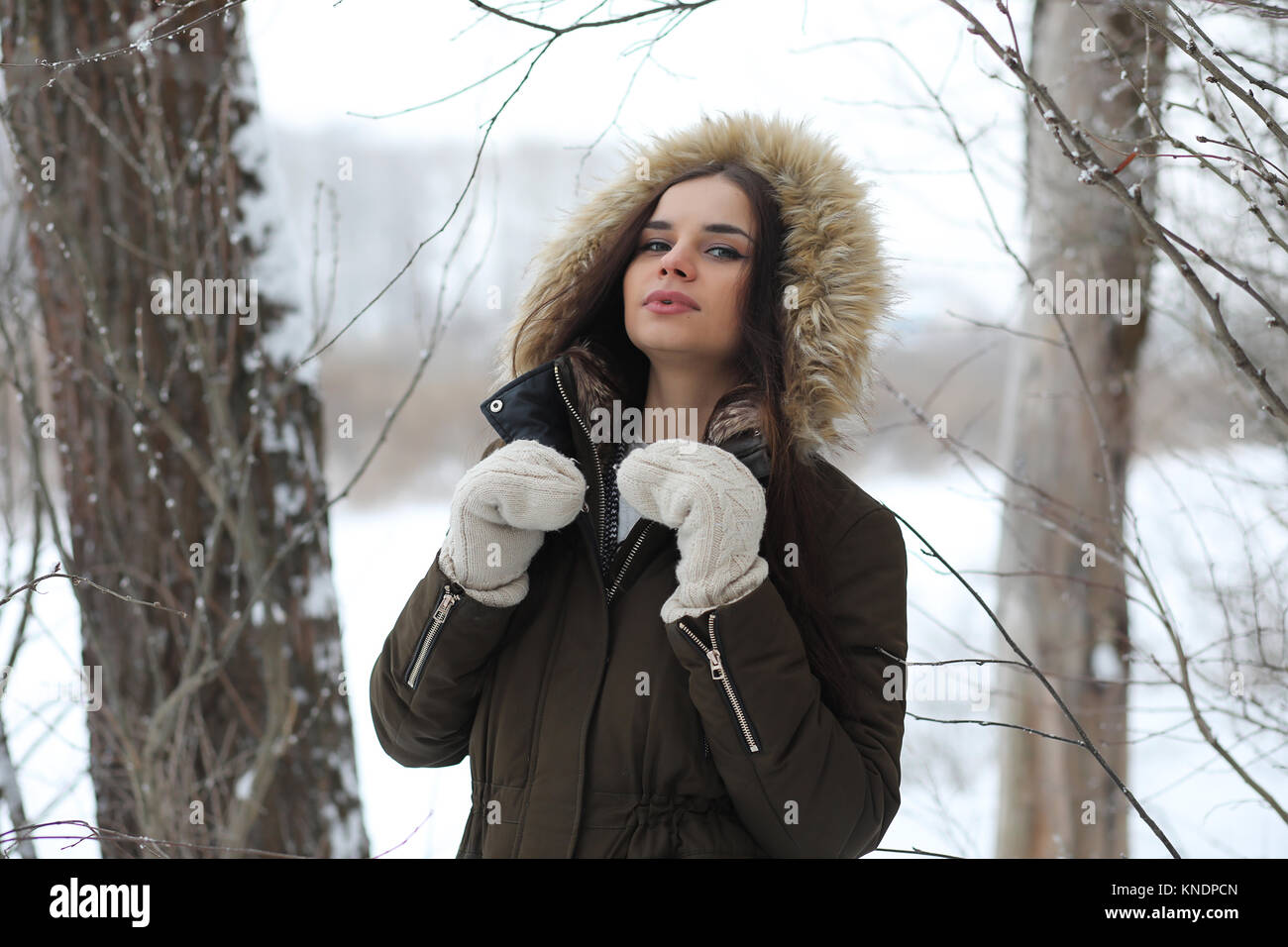 Beautiful girl in a beautiful winter park Stock Photo - Alamy