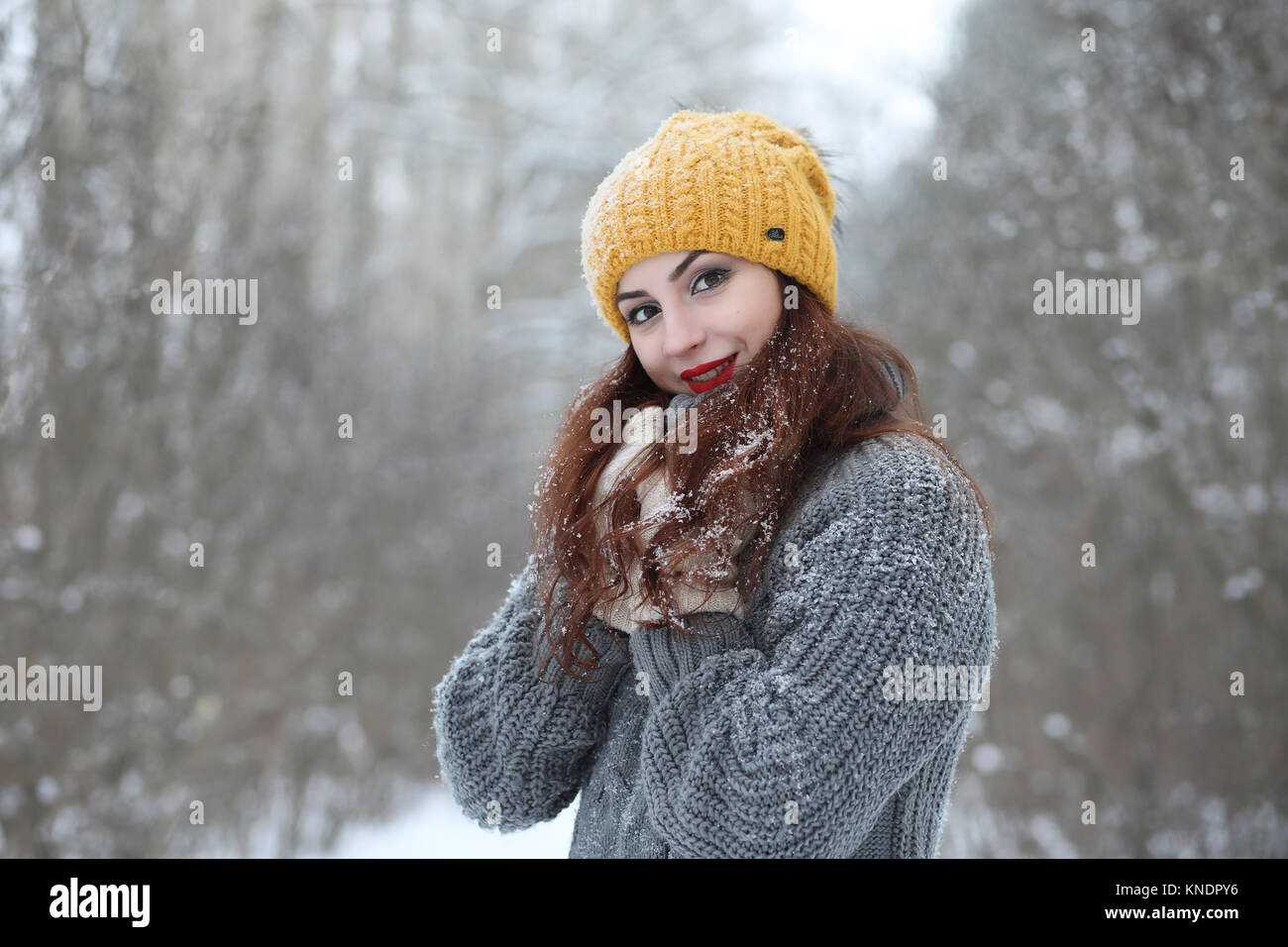 Beautiful girl in a beautiful winter park Stock Photo - Alamy