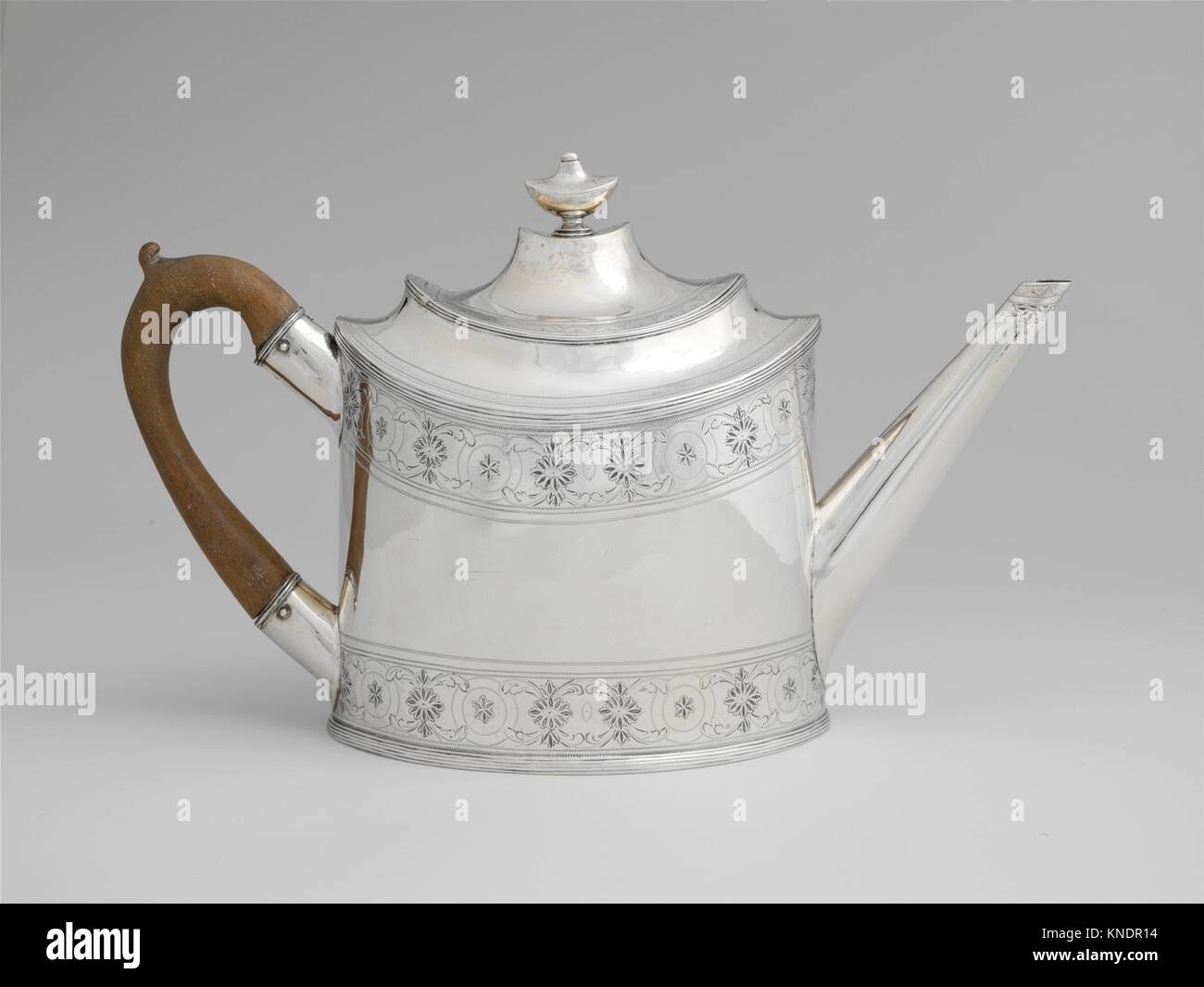 Teapot. Maker: Simeon A. Bayley (active 1784-99); Date: ca. 1790; Geography: Made in New York, New York, United States; Culture: American; Medium: Stock Photo