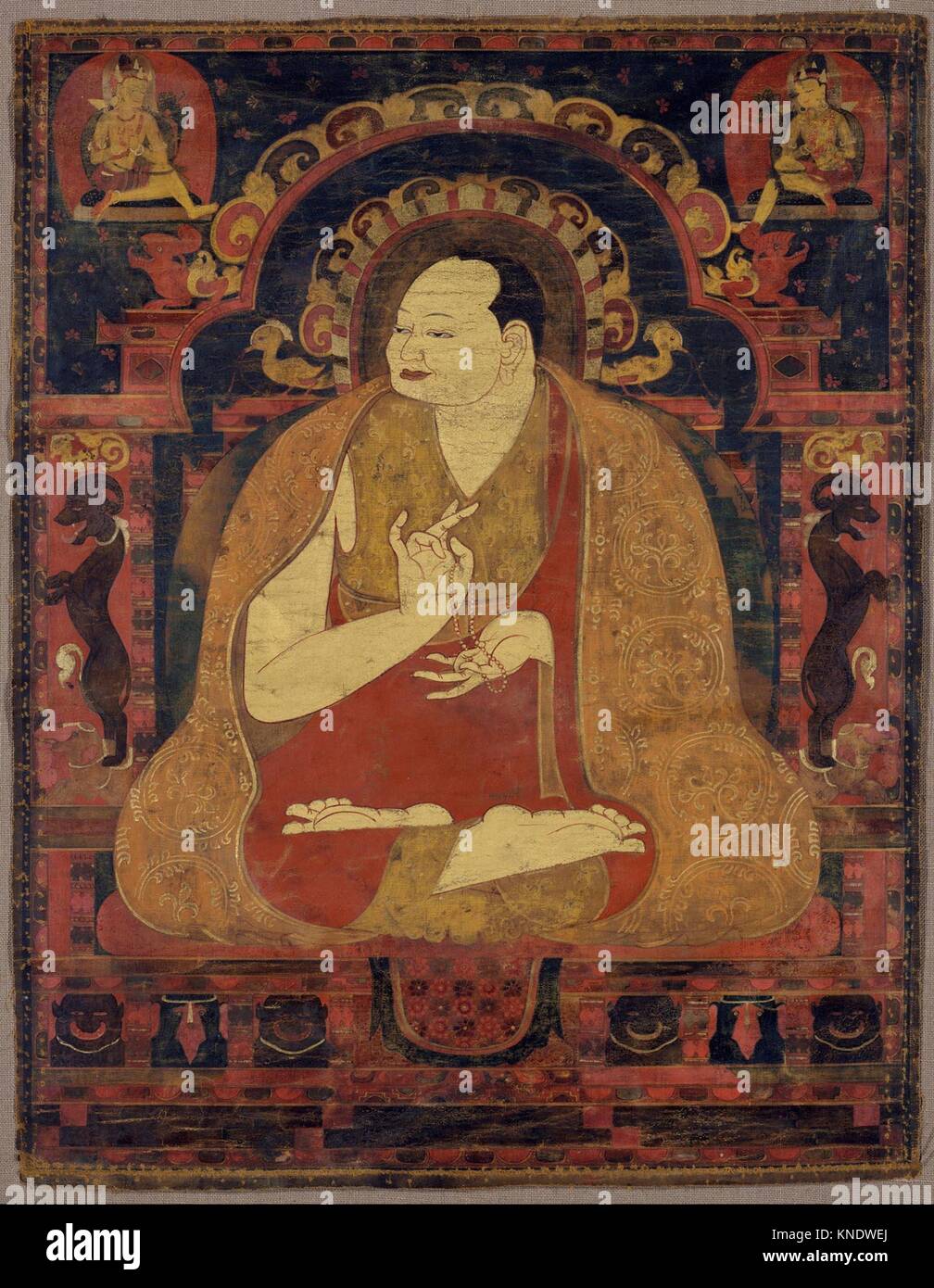Portrait of a Lama, Possibly Dromton. Date: last quarter of the 11th century; Culture: Tibet; Medium: Distemper on cloth; Dimensions: Overall: 18 1/4 Stock Photo