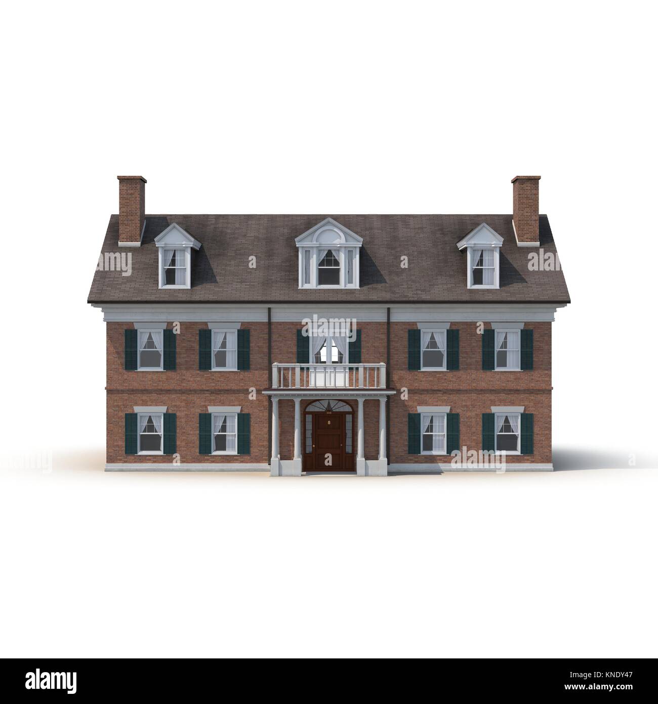 Classic Colonial Brick House Isolated On White Front View 3d Stock Photo Alamy