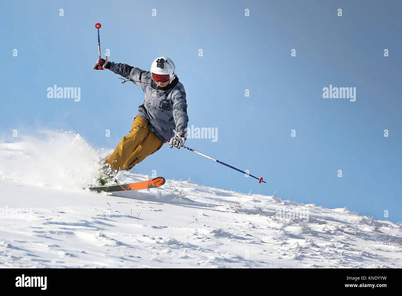 Pictured: A man falls over as he skis in the snow at Storey Arms in the ...