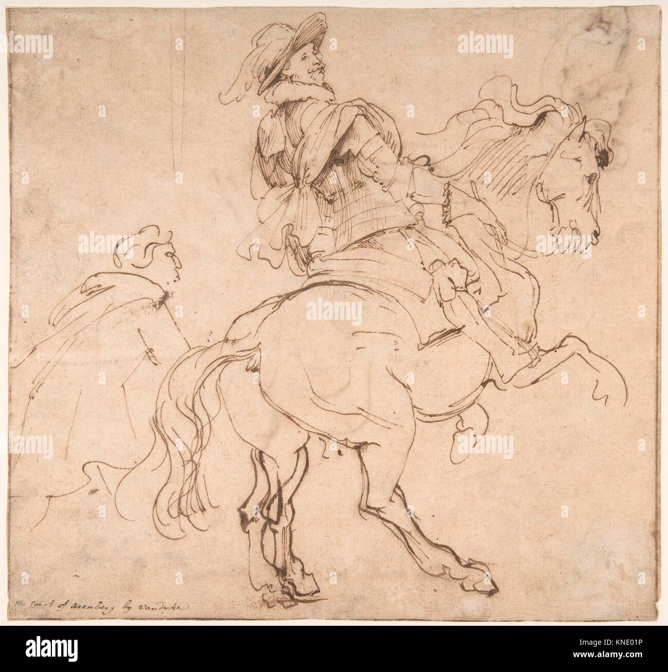 Study for an Equestrian Portrait, Possibly that of Albert de Ligne, Count of Arenberg; verso: Various Studies of Statues and Figures, Including the Stock Photo